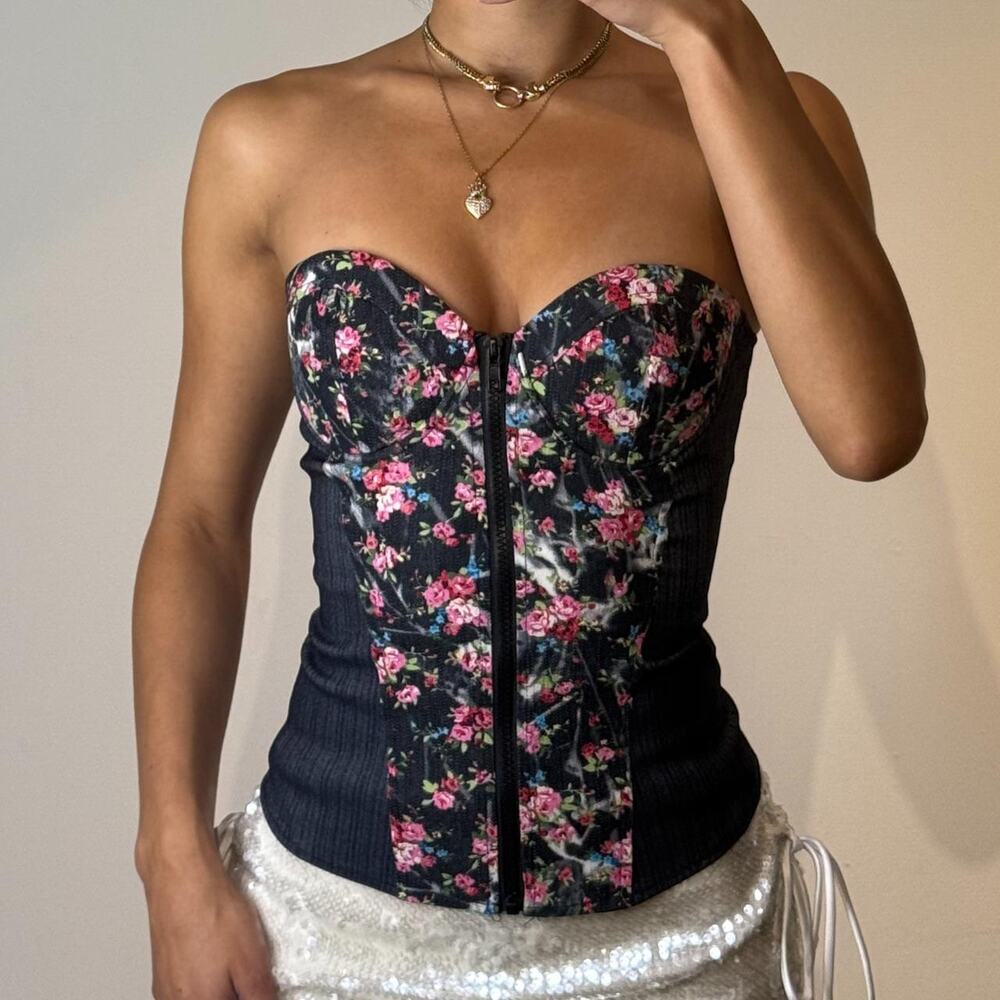 Blue Floral Corset Top S
